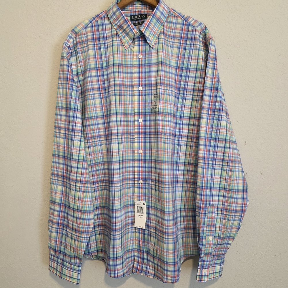 NWT Lauren Ralph Lauren Long Sleeve Shirt Pastel Plaid Button-Down Men's XL 17